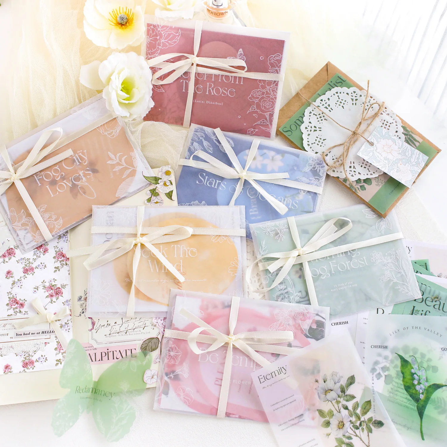 

15 Pieces /Pack Material Paper Mirror Flower Gift Series Ins Plant Hand Account DIY Material Decoration Base 6 Models
