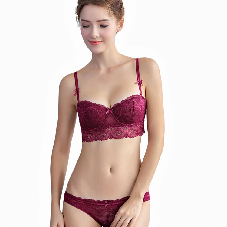 

New fashion flower bra and panty sets fancy soft thin cup sexy bra and panty sets deep-v women lace bra set