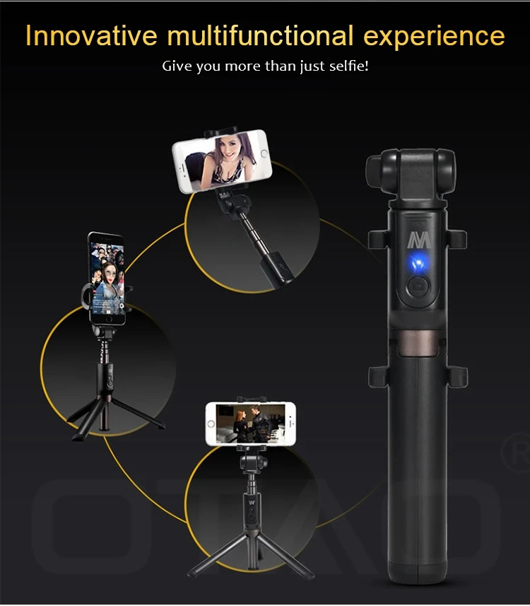 OTAO Cute Girl Fordable Tripod Rechargeable Bluetooth Selfie Stick For iPhone Android Mobile Phone Holder Extendable Handheld