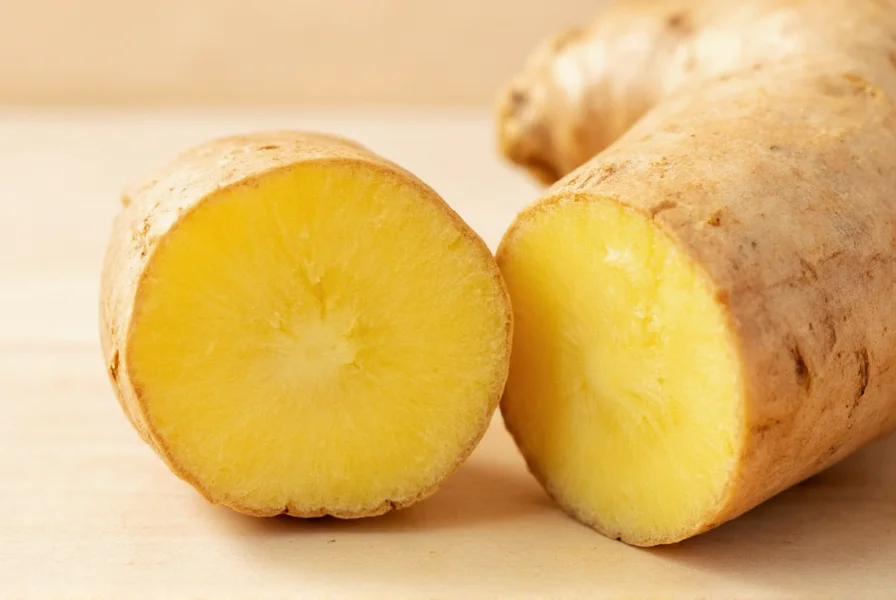 Close-up of fresh ginger root with peeled section showing fibrous texture suitable for skincare applications