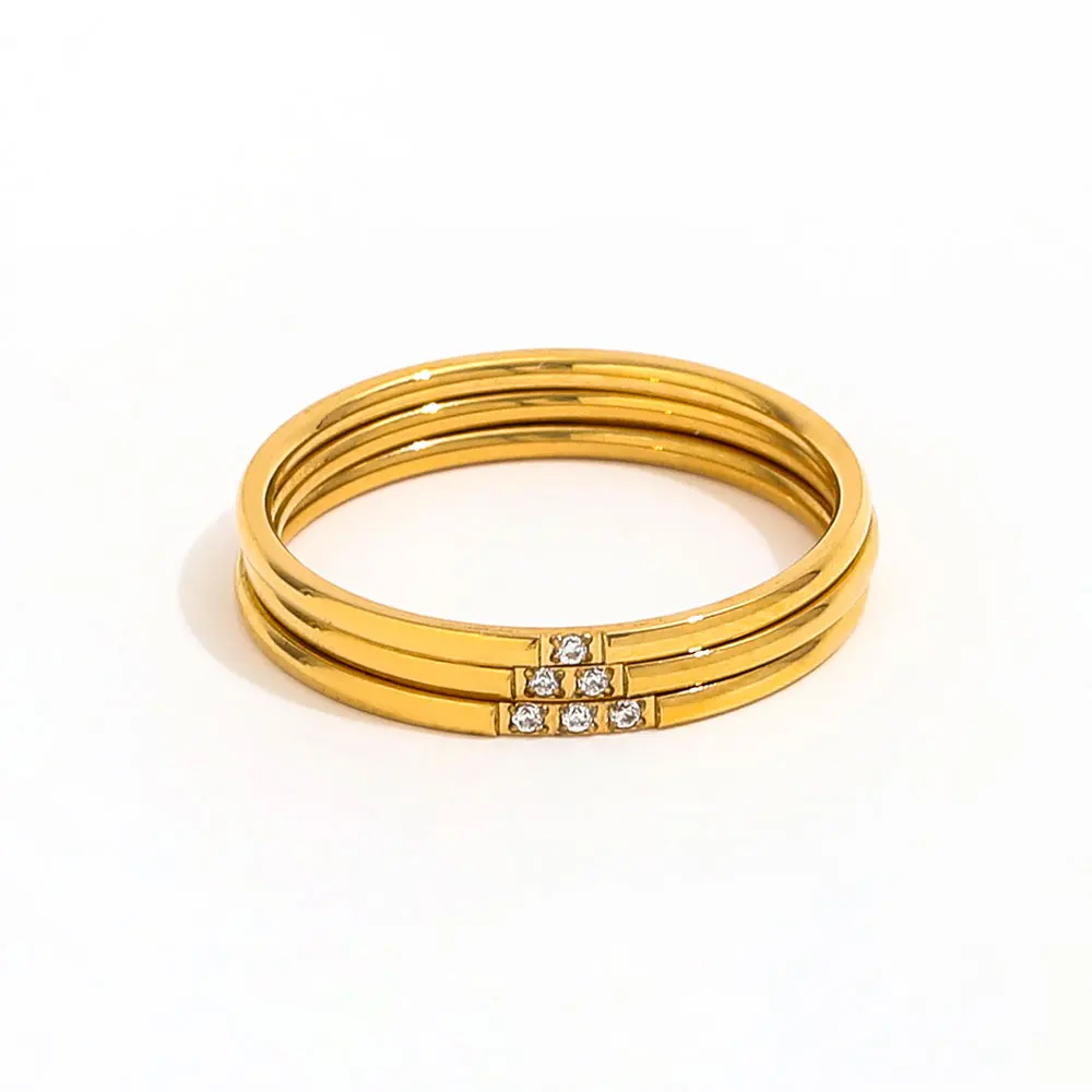 Joolim High End 18K Gold Plated 3pcs/set Dainty Zirconia Ring for Women Finger Ring Stackable Jewelry