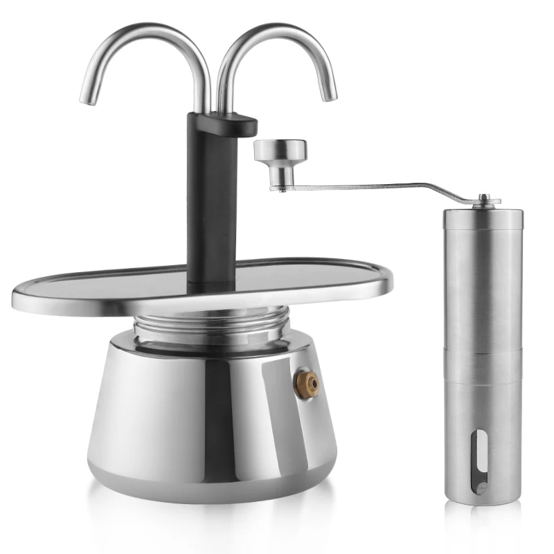 

2 Cups Moca Pot Set Restaurant Stainless Steel Professional Commercial Espresso Coffee Maker With Grinder