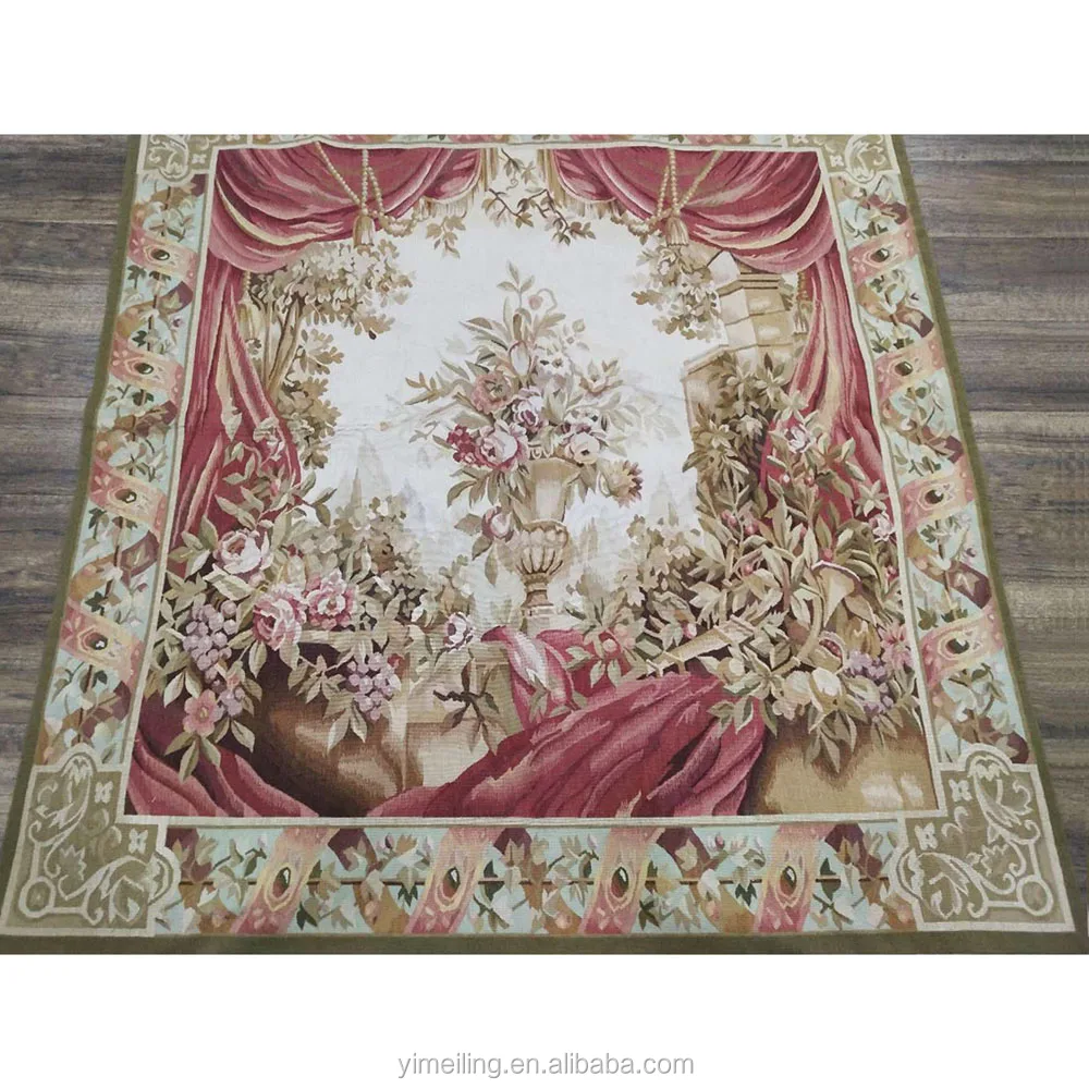

All Sizes Square European Floral Design Handmade Wool Aubusson Tapestry for Wall Hanging Home Decoration with Backside Loop