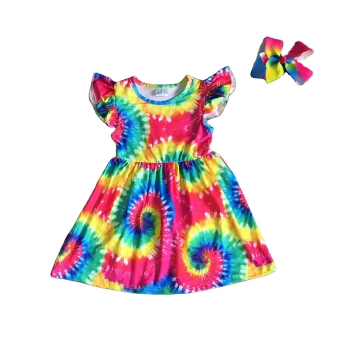 

Rainbow Tie Dye 3D Print baby girls summer HOT tie dye milk silk knee-length dress nylon casual dresses, Grey