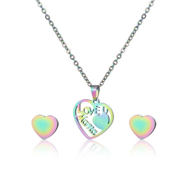

New Mother's Day Letter Love mom Pendant Colorful Stainless Steel Love Necklace Set
