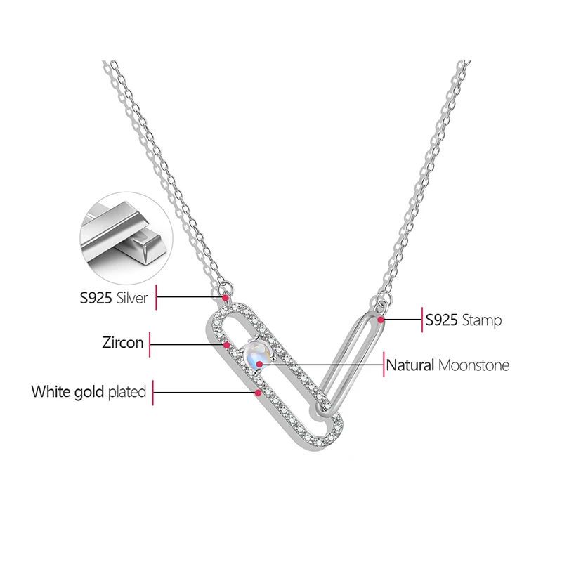 Zirconia Natural Blue Moonstone Diamond Pendant Chain Necklace 925 Sterling Silver Platinum plated birthday women gift Jewelry