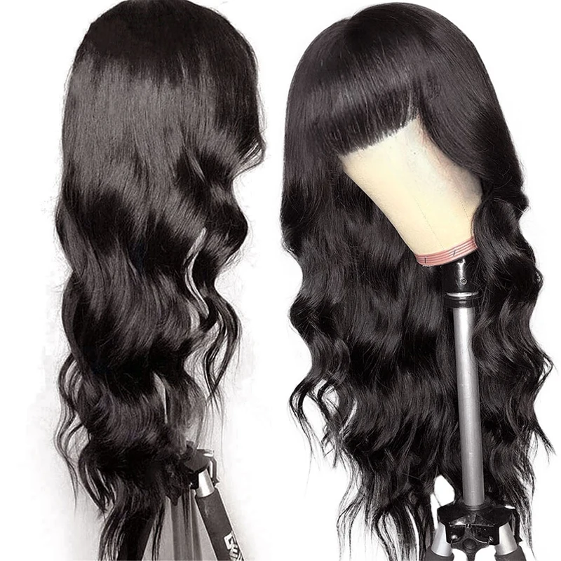 

Body Wave Human Hair Wigs With Bangs Full Machine Made Raw Wigs Brazilian Remy Hair For Women Natural Color Density 150, Natural colors