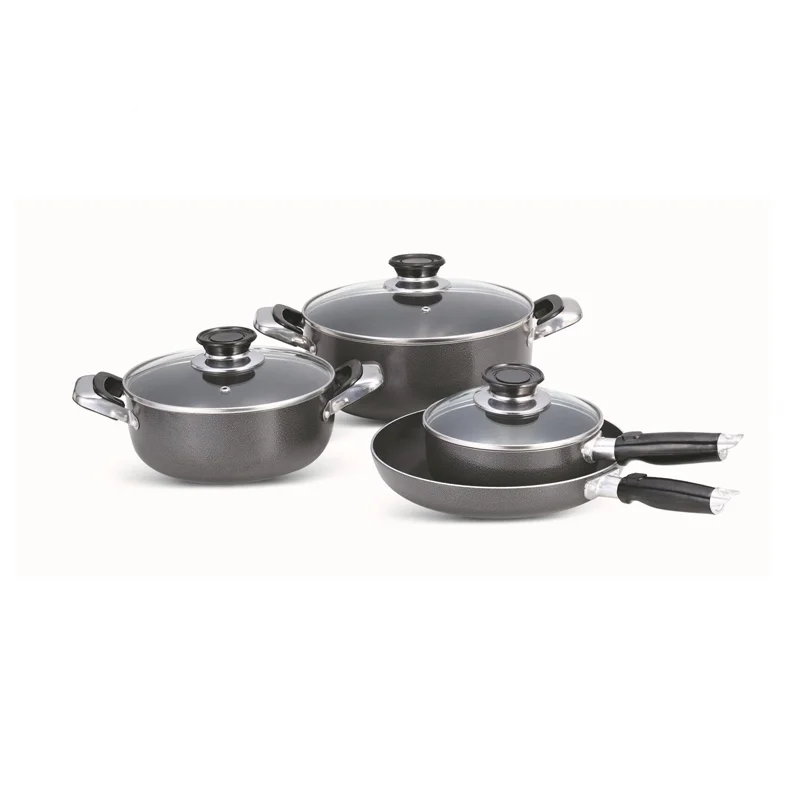 

Eco-friendly 7pcs plastic powder coating aluminium cookware set /cooking pot /fry pan with non stick, Customized