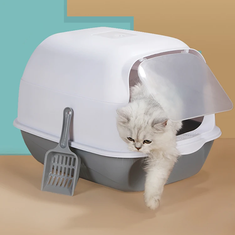 

Semi-enclosed Easy Clean no Smell Toilet Indoor Cat Litter Box with Litter Spoon Plastic Cat Litter Box Pet Toilet Tray