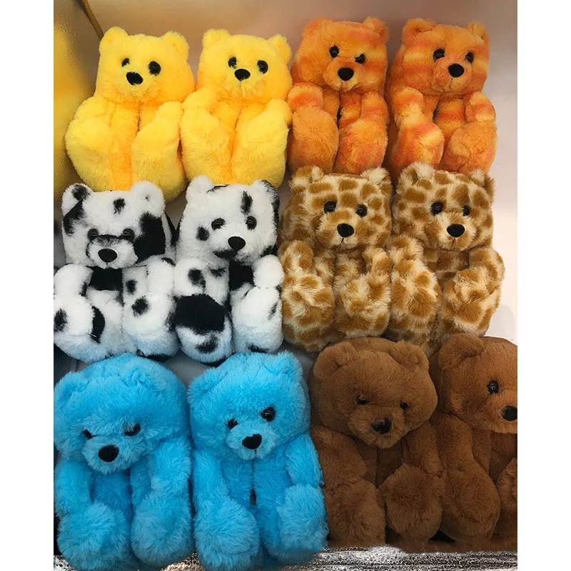 

OMG New Winter Plush Teddt Bear Animal Prints Warm Indoor Fuzzy Snuggle Bear House Shoes Slippers Highend For Kids Adult, Same as ours or customized