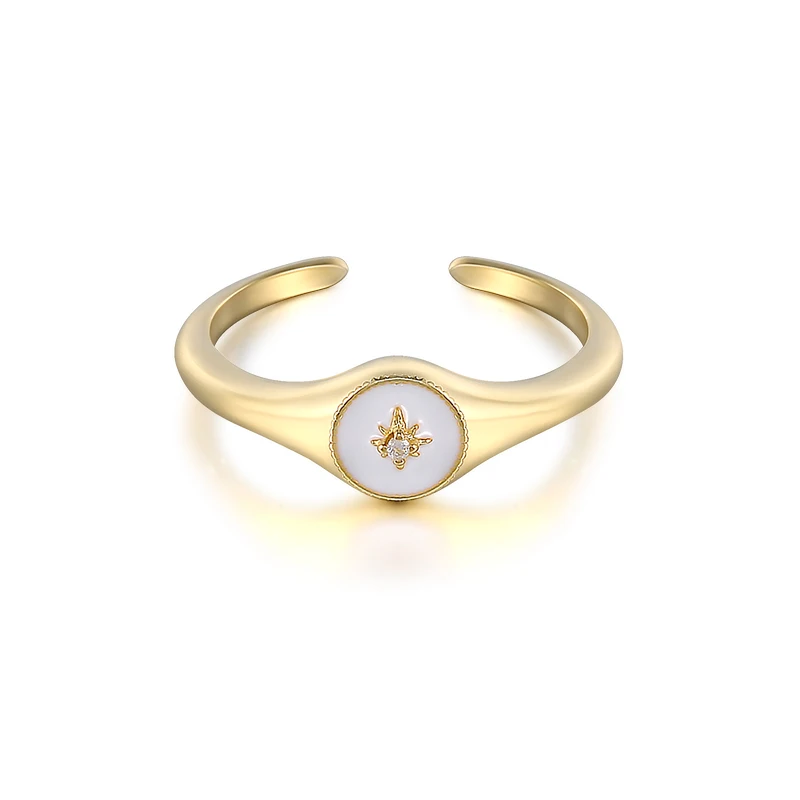 

Solid octagonal star gold plated retro 925 Sterling Silver open finger ring women