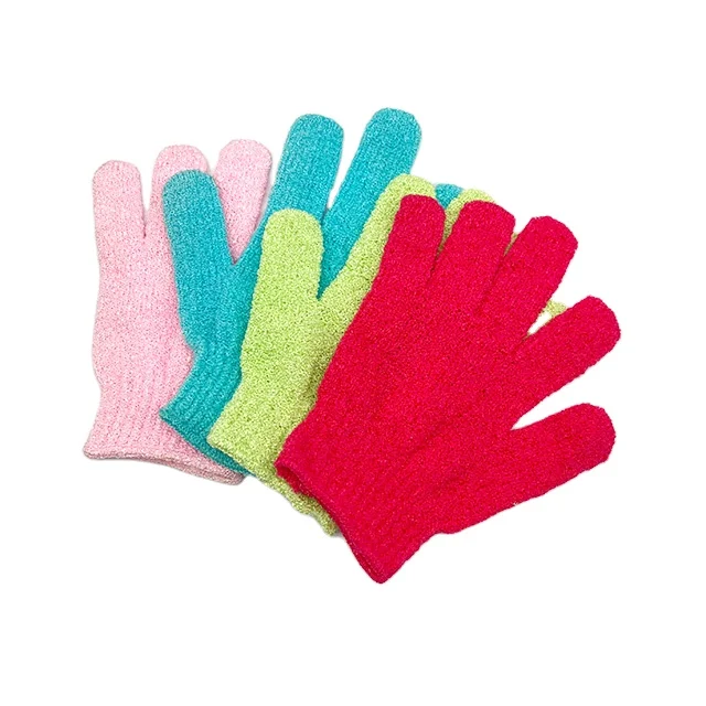 

Nylon Five Fingers Custom exfoliating gloves Body Scrubber Shower Exfoliating Bath Gloves, Customized color