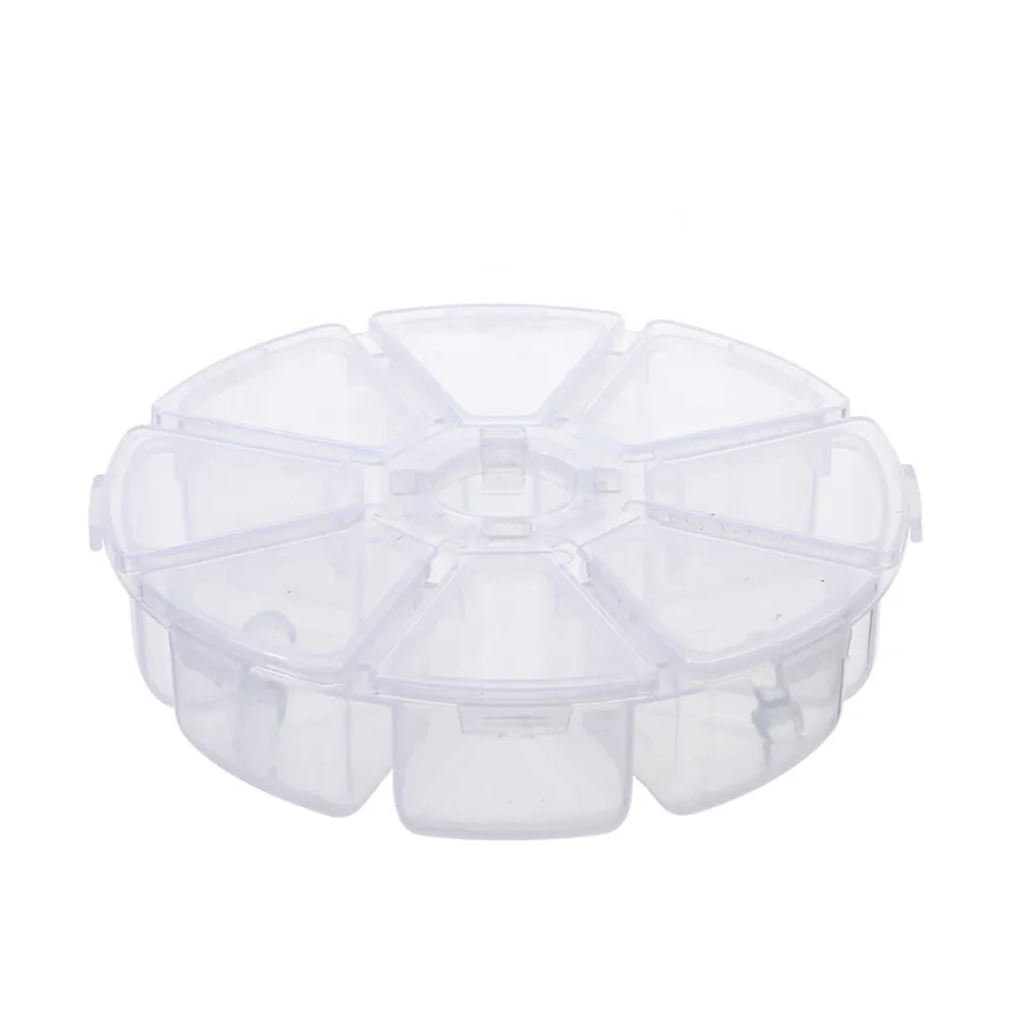 

Creative Round 8 Grid Beaded DIY Diamond Jewelry Storage Plastic Box