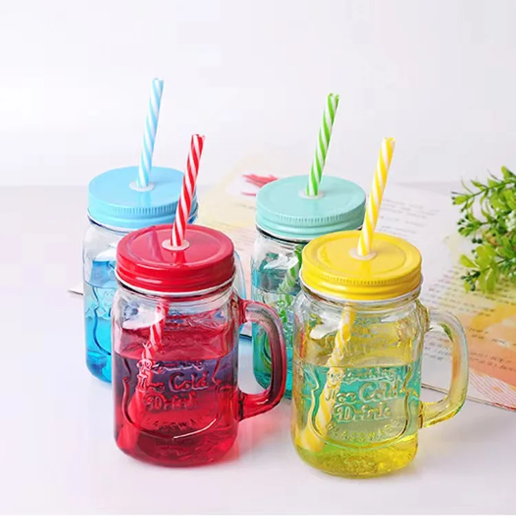 

Gradient glass with straw handle creative juice cold drink retro rooster cup milk tea cup.