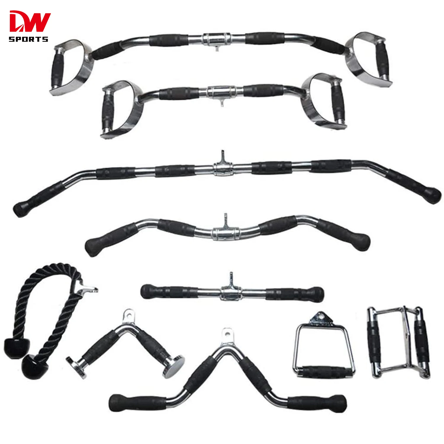 

Cable Machine Attachment Accessories V-Bar Stirrup Handle Straight Bar Revolving Bar Tricep Rope Pull Down Rope Ankle Strap, Black