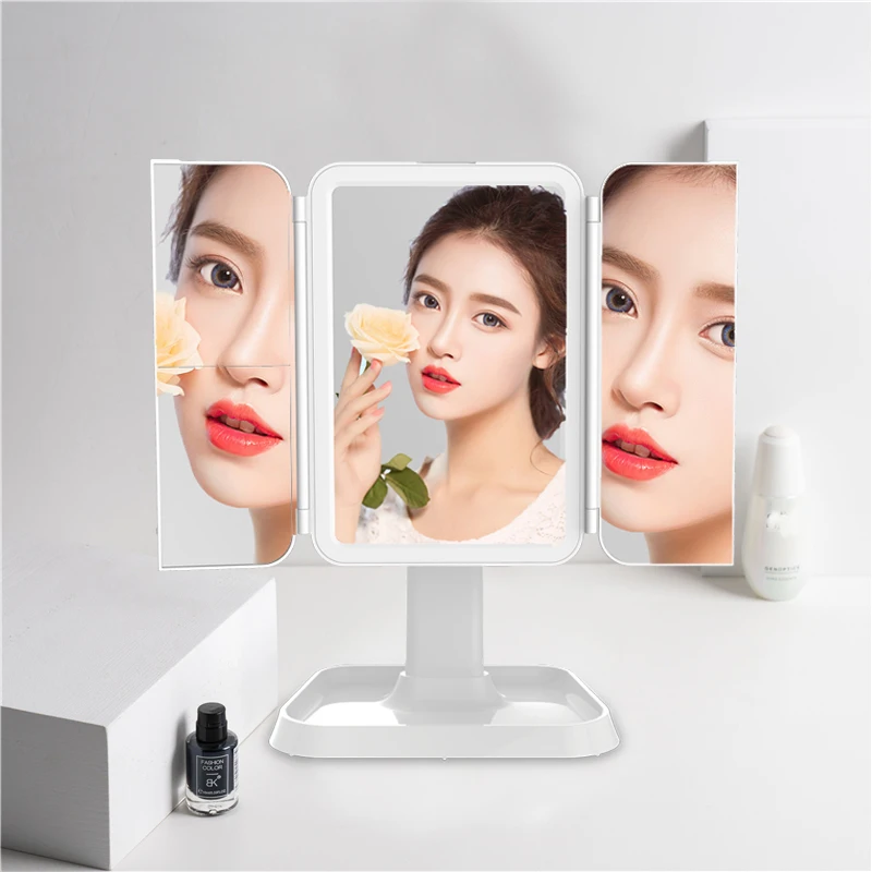 

Best seller led mirror touch dimming smart mirror multi folding desktop makeup mirror with LED lights