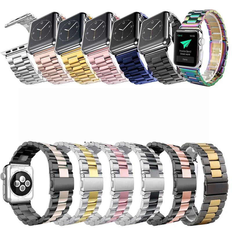 

Stainless Steel Three Strain Watch Band For Apple Watch Band Metal Folding Buckle Strap For Apple Watch Series 5 6 Luxury Band