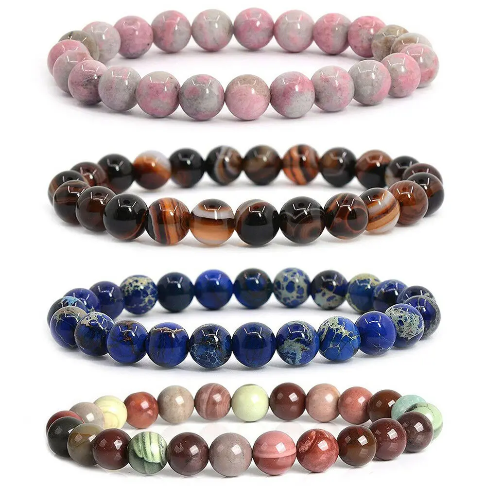 

Wholesale Handmade 8mm Natural Agate Gemstone Bracelet Charm Lucky Beads Beaded Stretch Healing Bracelet for Women Men