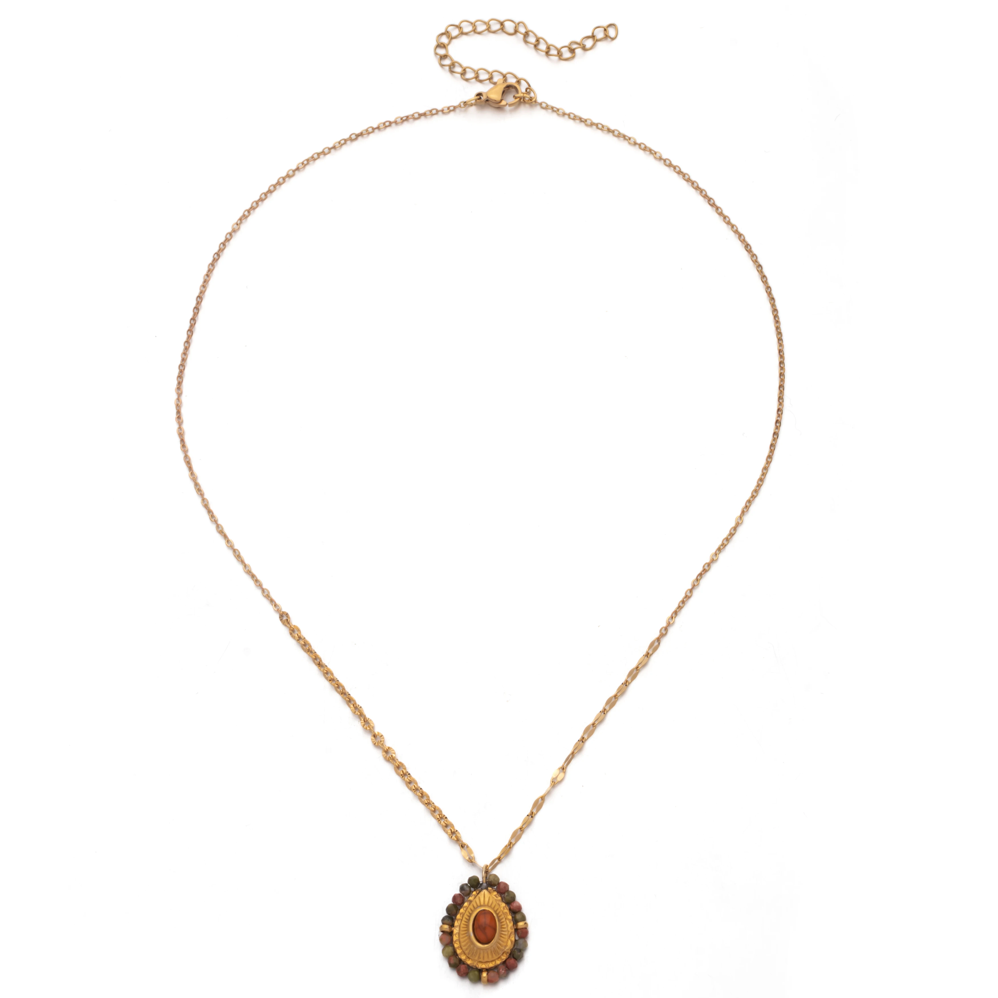 

Custom Design Jewelry Natural Stone Beads 18k Gold Necklace Stainless Steel Chain Necklaces kolye, Picture shows