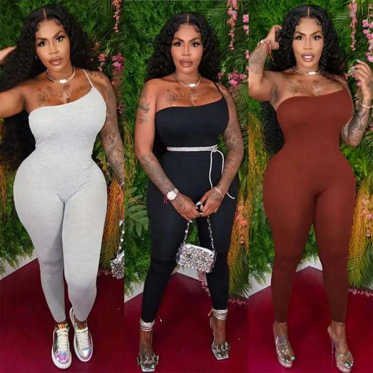 

OSINA New Arrival 2021 Summer Sexy Women Clothes Solid Color Bodycon Jumpsuit Women One Piece Jumpsuits