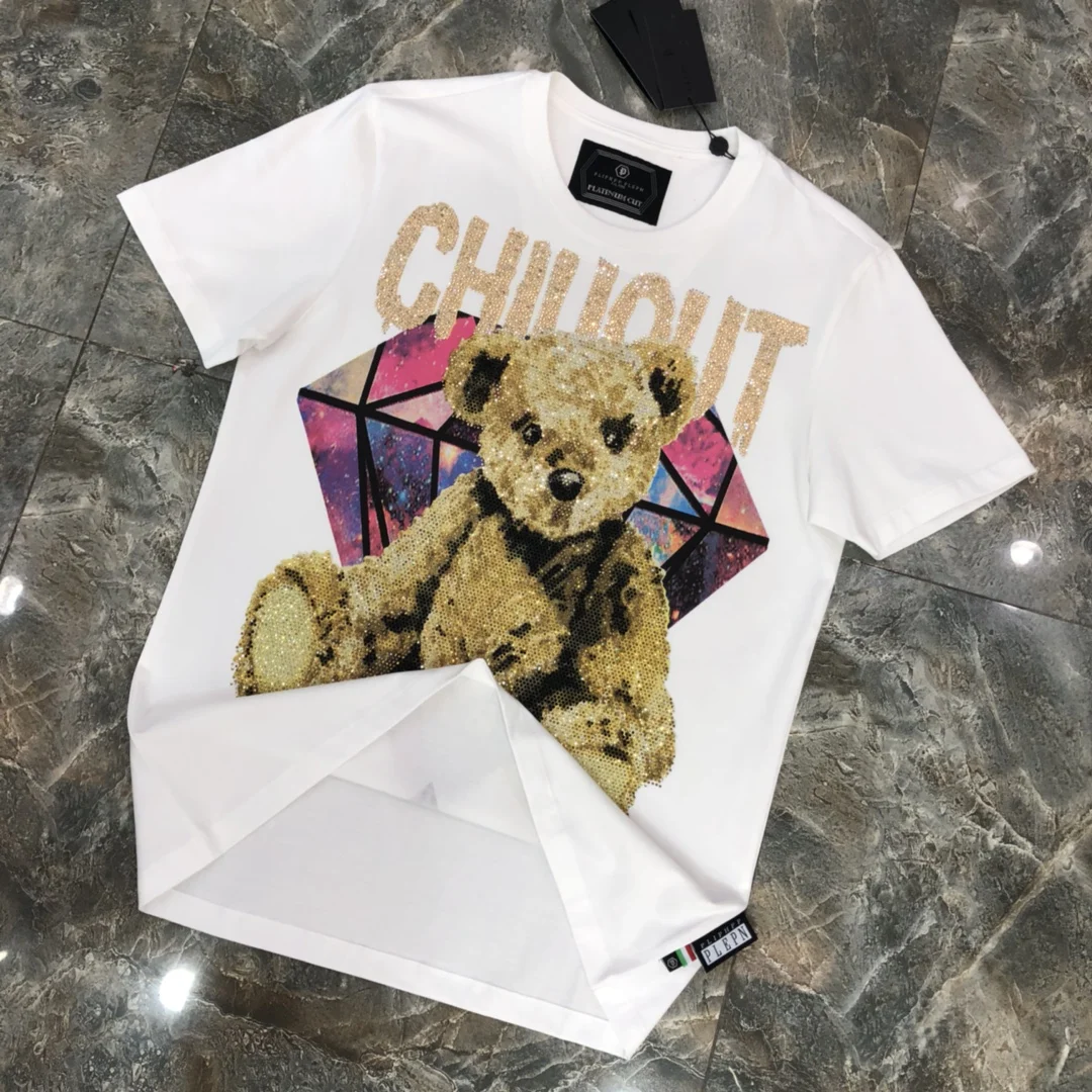

Top quality oversized shirts plain t shirts short sleeve tshirt men bear t-shirt crew neck tshirt rhinestone hip hop t shirt