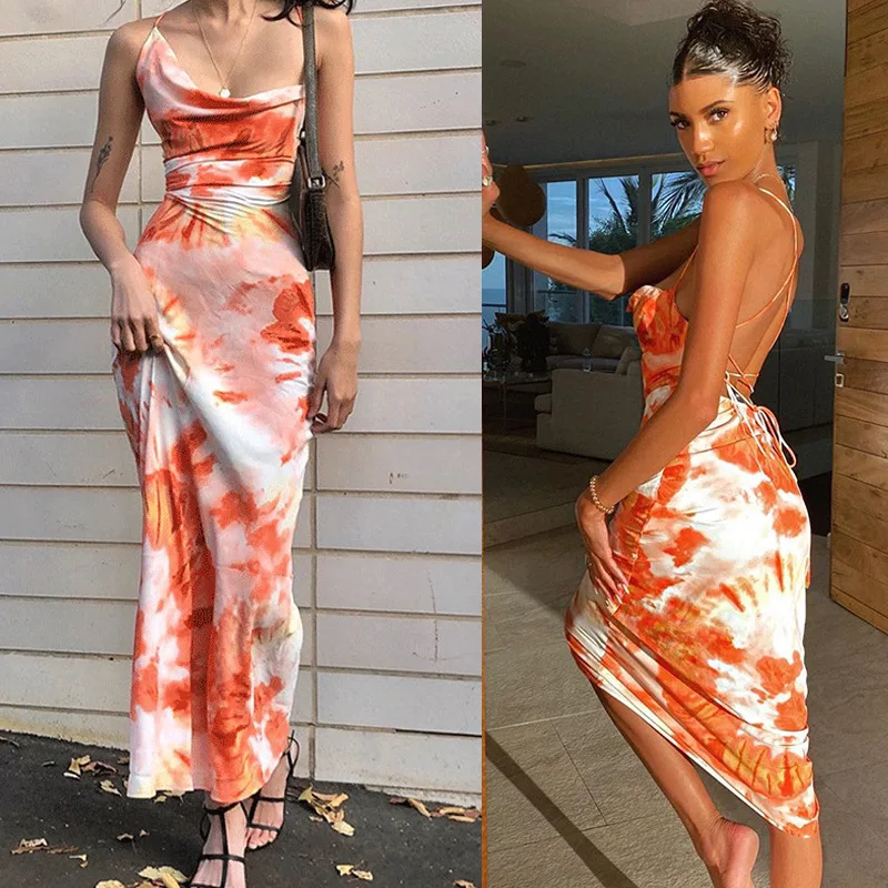

2022 New Arrive Spring And Summer Open Back Sling Dress Tie Dyed Strapless Dress