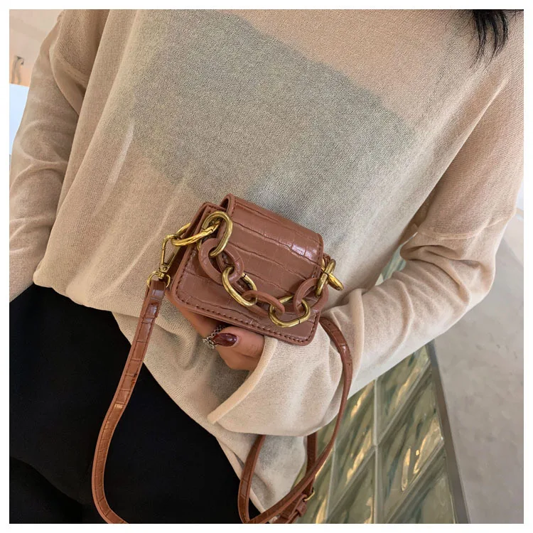 

Fashion small purse bag Crocodile Grain Chain Links Handbags crossbody leather ladies mini crossbody bag handbags for women, White, yellow, red, black, brown, pink