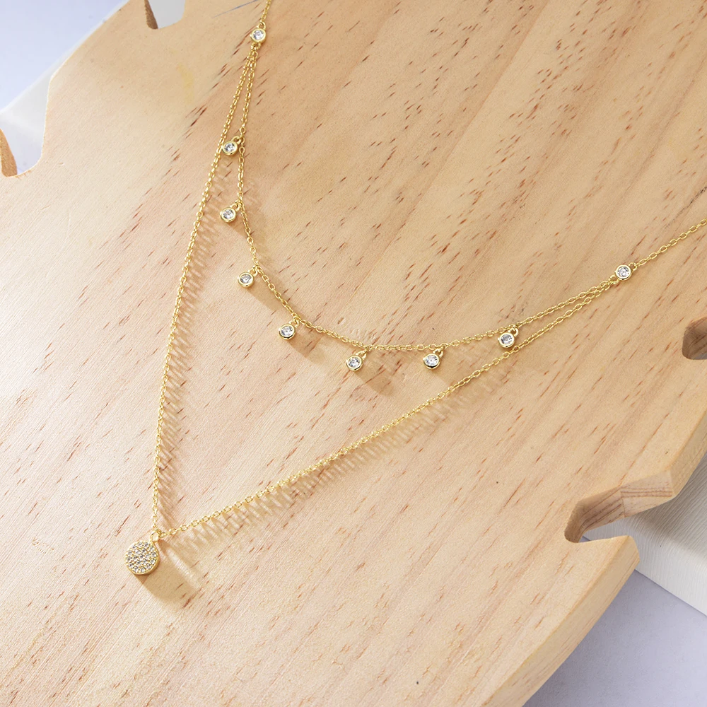 

925 Sterling Silver Pave CZ Pendant Chokers Necklaces For Women Gold Color Pendants Necklace, White/gold