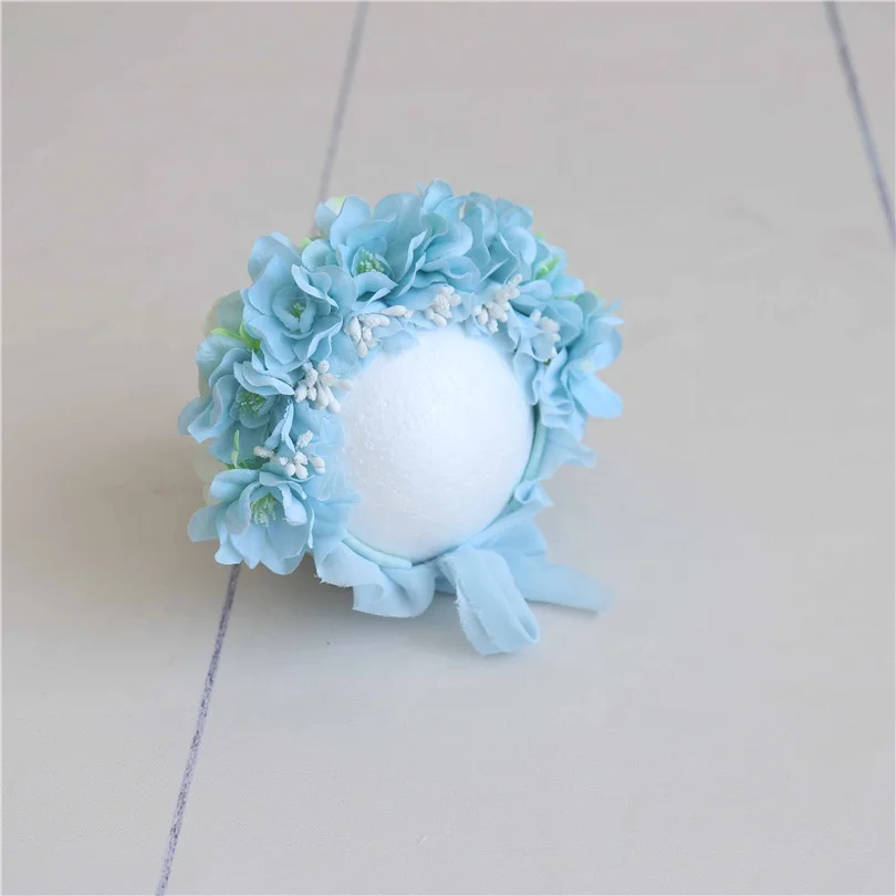 

Baby Boy Photography Hat Blue Floral Bonnet Newborn Baby Shower Gift Garden Newborn Flower Hat Infant Cap