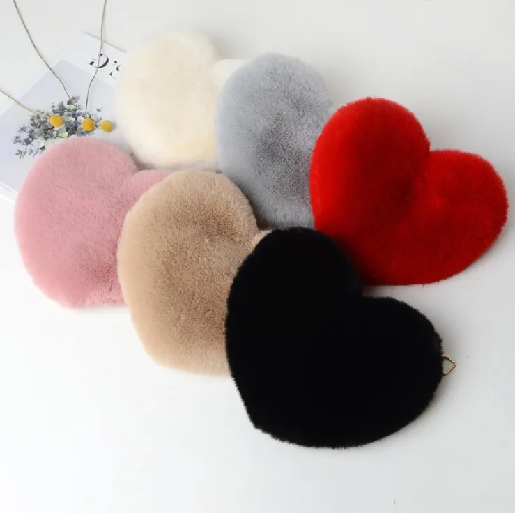 

Cheap Cellphone Purse Plush Heart Shaped Crossbody Bag with Chain Cute Fluffy Shoulder Bag for Women Ladies - Red, 6 colors as picture