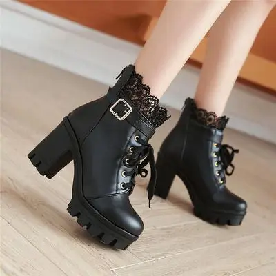 

Platform Women Lace Up Thick Heel Ppunk Rock Shoes Ladies High Heel Motorcycle Boots