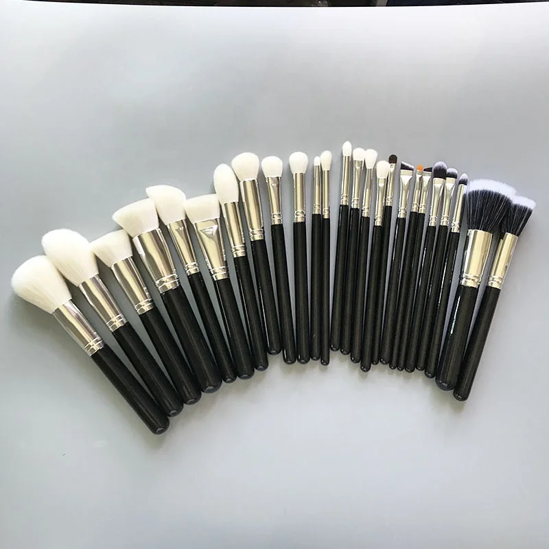 

25pcs natural goat hair makeup brushes customized cosmetics brush set with pony synthetic animal hair