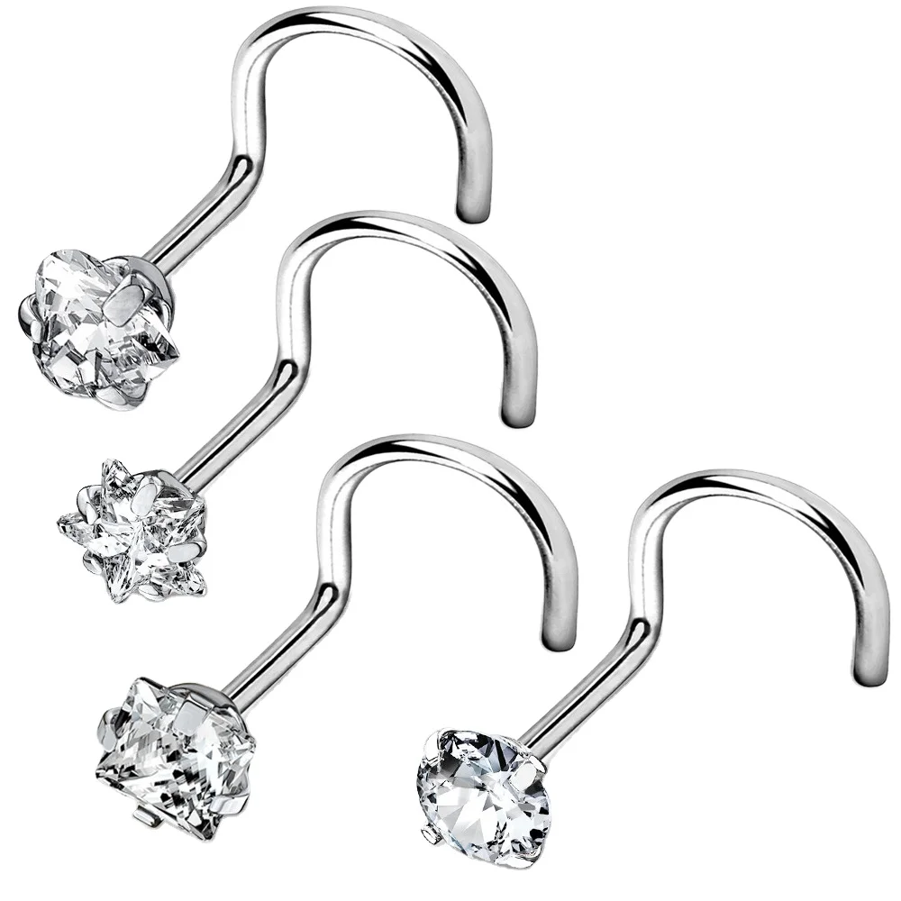 

GZN Body Piercing Jewelry ASTM F136 Titanium Fashion Jewelry CZ Prong Set Nose Rings Piercing Jewelry