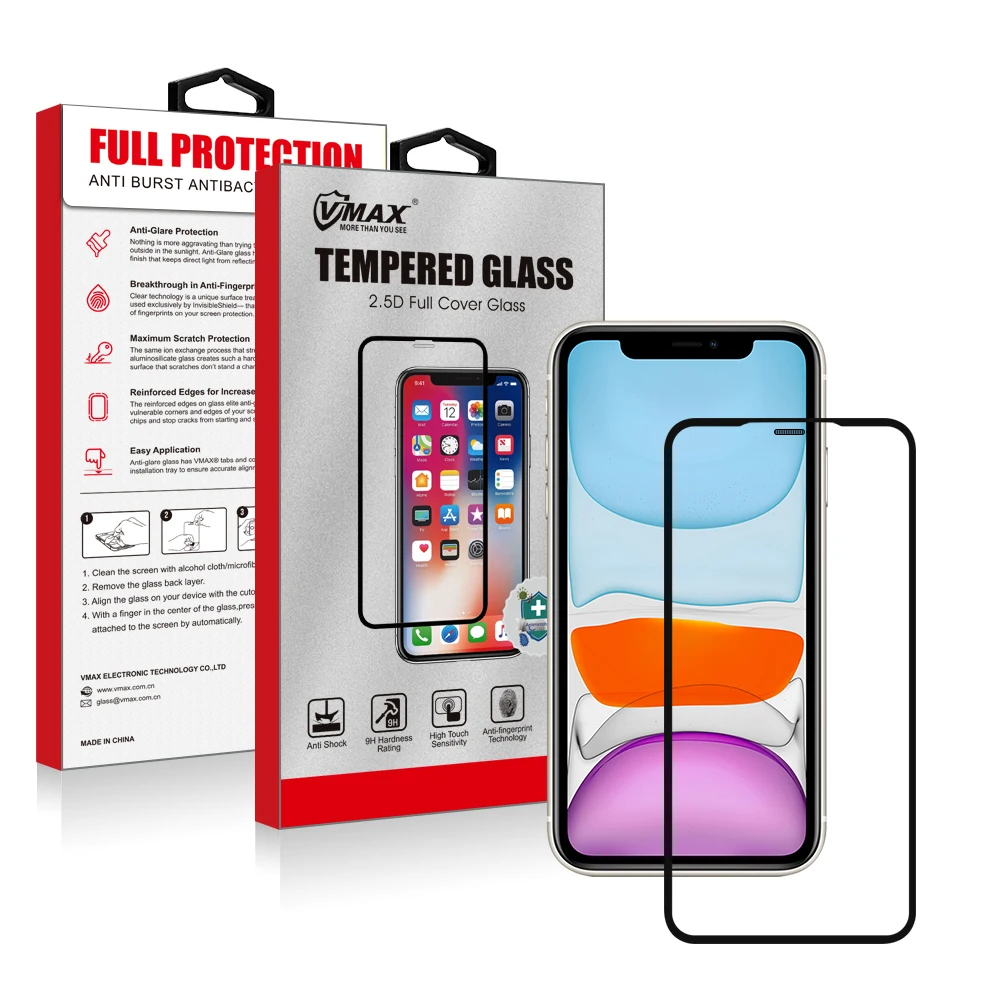 

for iPhone 11 2.5d clear 9h silk-screen screen tempered glass full cover mesh design screen protector
