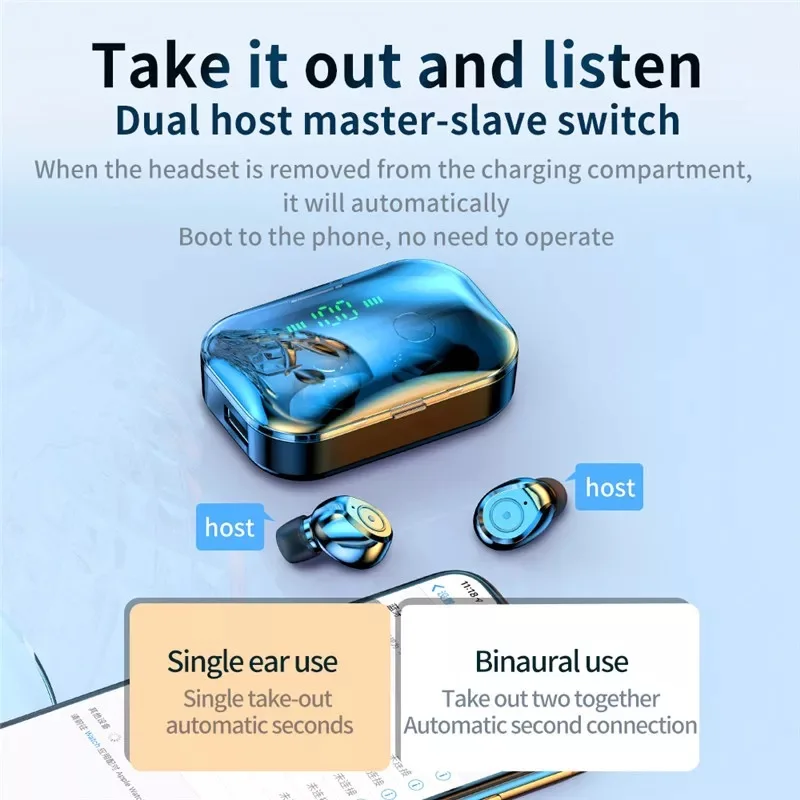 IPX7 Waterproof Wireless Blue tooth 5.0 Touch Screen Earphone with Large Capacity Charging Case LED Display Sport Headphones - ANKUX.COM