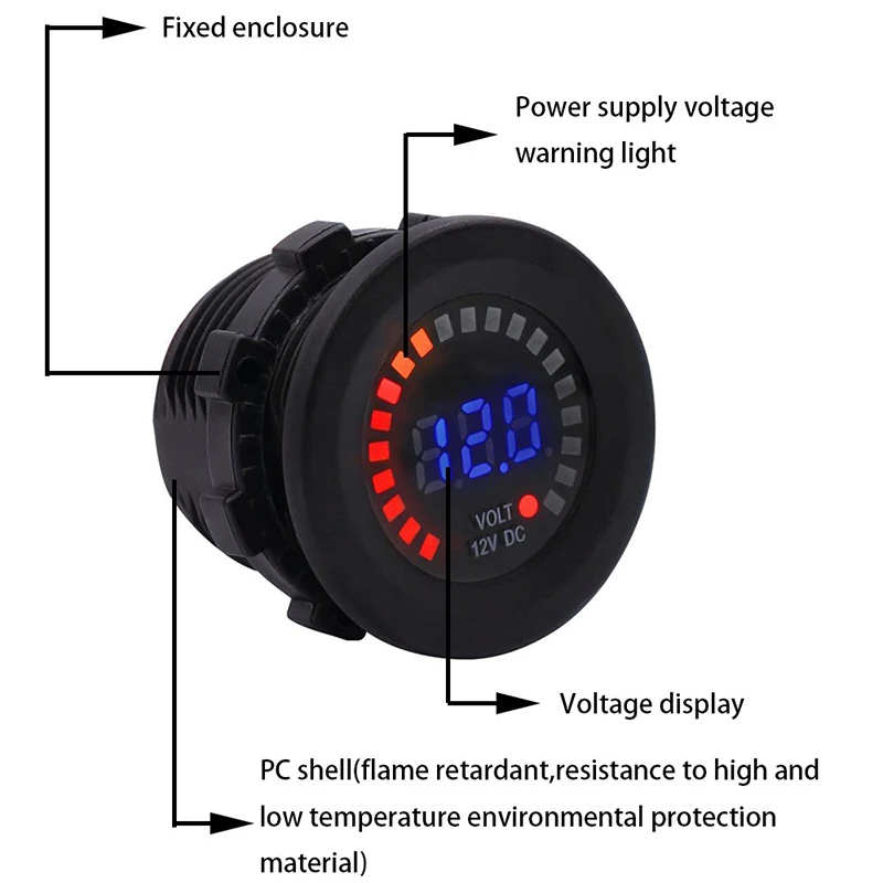 SANON 12V-24V DC Voltmètre Voltmètre LED Affichage Batterie Basse Tension Avertissement pour 12-24V Moto Bateau De Voiture 