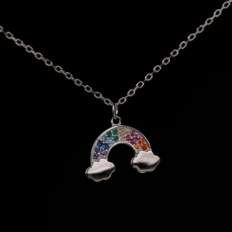 

Multi CZ Micro Pave Rainbow Shape S925 Sterling Silver Pendant Necklace for Ladies