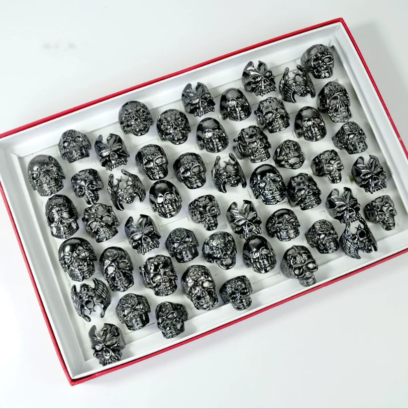 

Popular accessories multi Style Black Skull Head men's ring Gothic Punk jewelry mixed batch