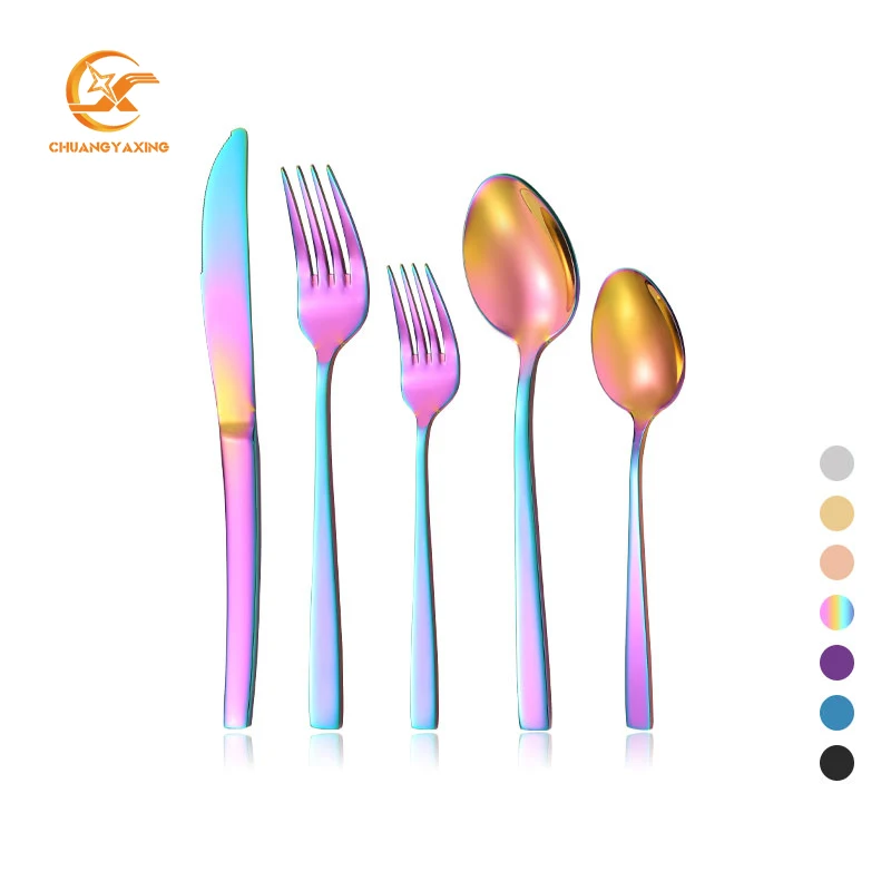 

Wholesale Iridescent Wide Handle Cutlery Set Stainless Steel Silverware Shiny Flatware Sets For Wedding, Iridescent/silver/gold/rose gold/purple/blue
