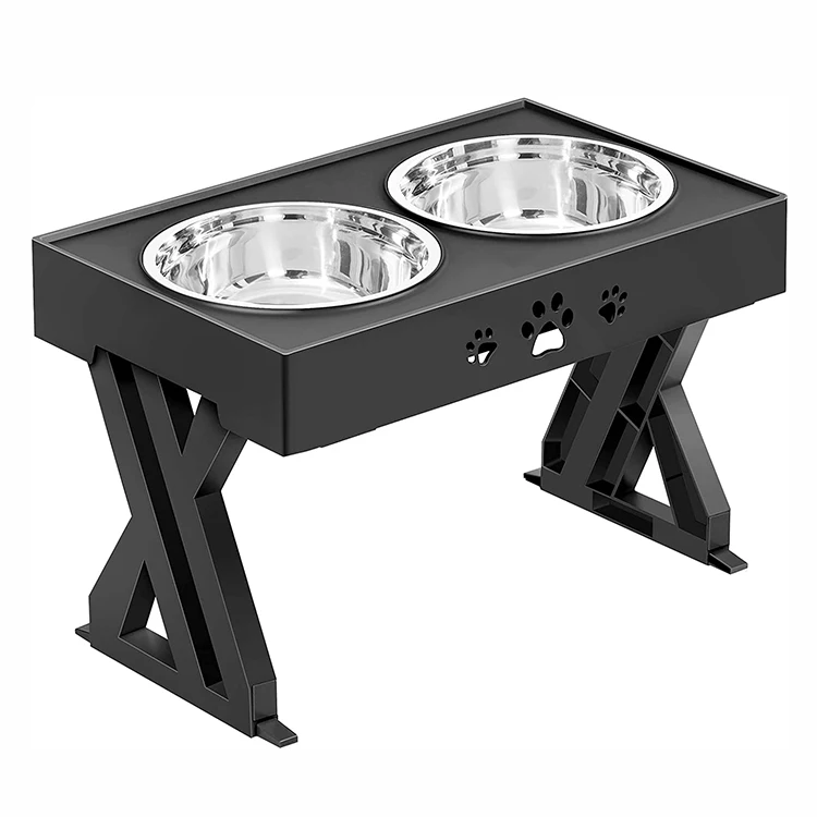 

Elevated Dog Bowls Adjustable Raised Dog Bowl with 2 Stainless Steel 1.5L Dog Food Bowls, Black, grey