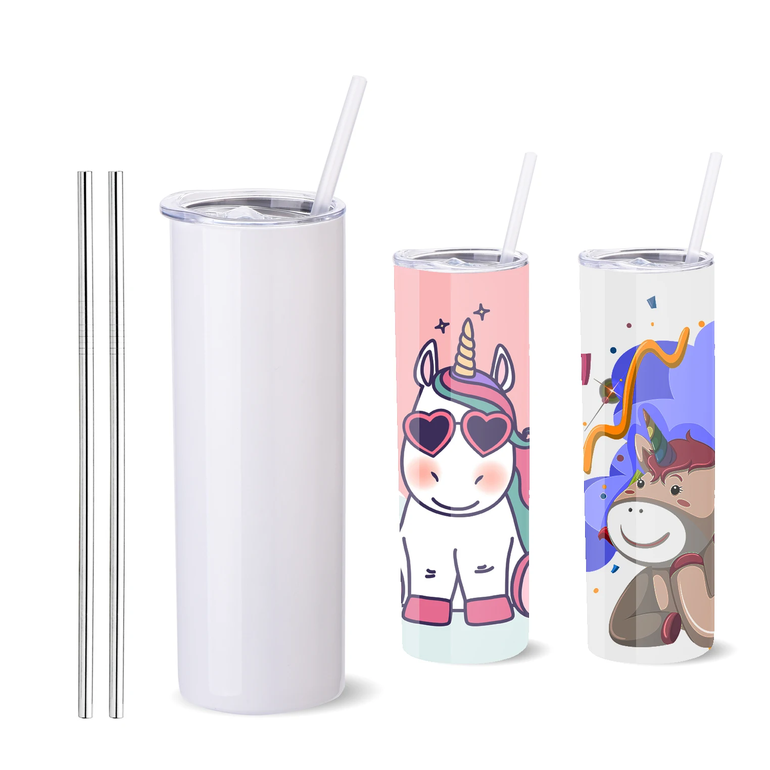 

STRAIGHT Stainless Steel 20oz White Blank Sublimation Skinny Tumbler Cup 20 oz Matte Sublimation Blanks Tumbler with Lid Straw