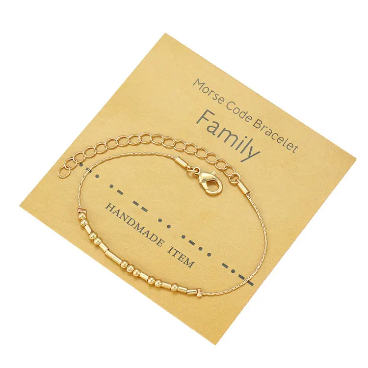 

SC Hot Selling Handmade Beaded Inspirational Morse Code Bracelet Card Gift Gold Plated Tube Beads Morse Code Bracelets for Women