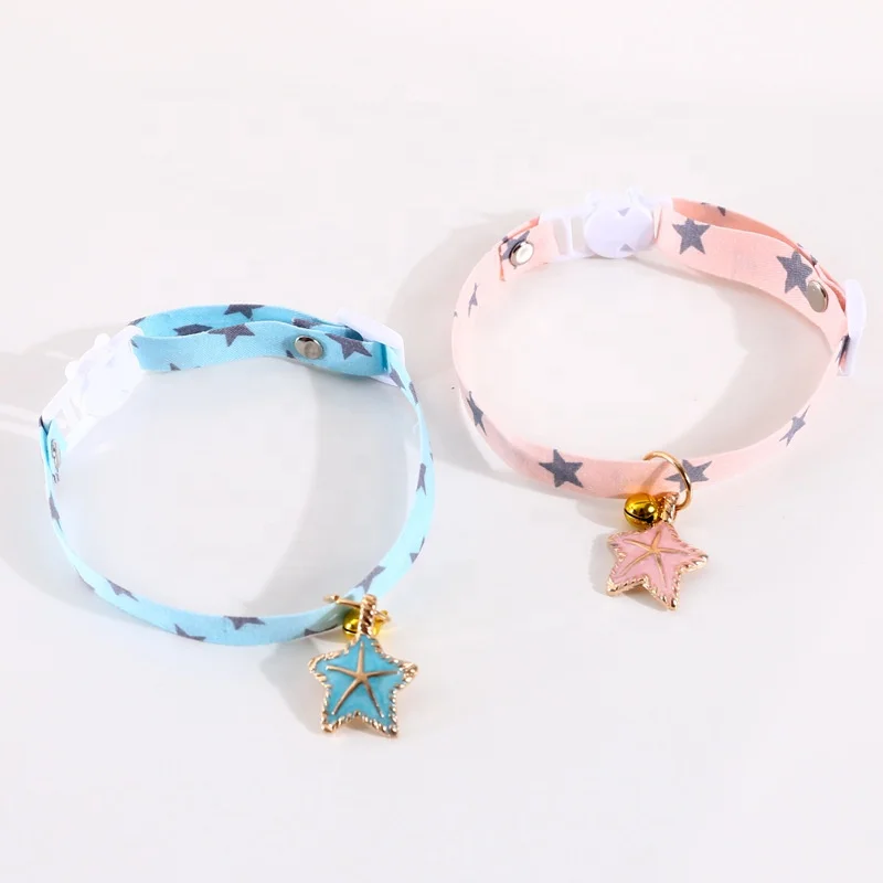 

2021 Summer New Pet Cat Dog Star Bell Cotton Collars Exclusive Original Design Pets Accessories Safety Buckle Stock Hot Sale