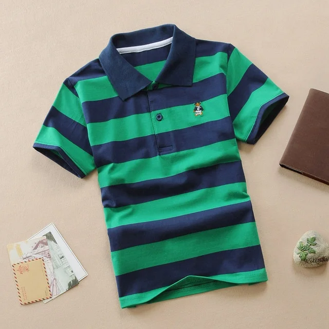 

Breathable Striped Cartoon Printed Cotton Golf Teens Kids Boy Turn-down T Shirt Wholesale High Quality Kids Short Sleeve T-shirt