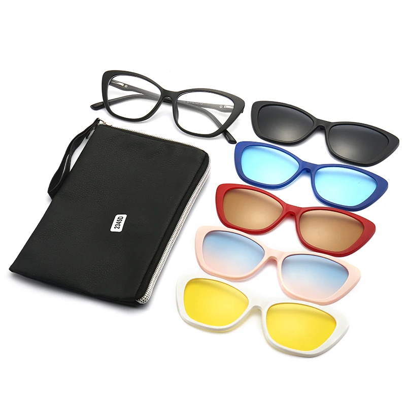 

DL Glasses Magnetic Polarized eyewear Color Cat eye Clip-on sun glasses 5 in 1 women men TR Frame Night Driving Sunglasses 2022