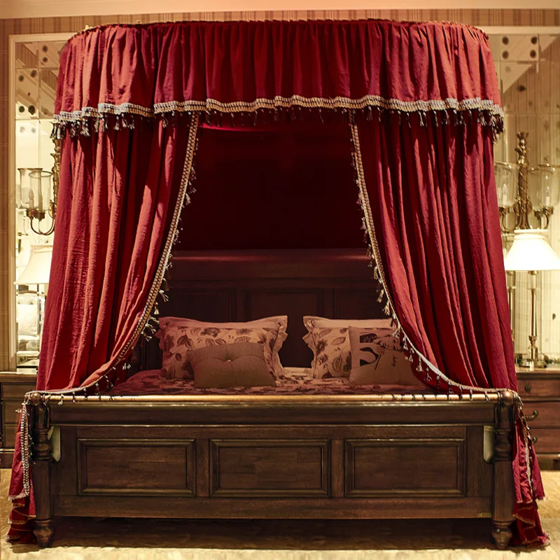 Top Quality Guide Rail Red Wedding Simple Life Indoor Bedroom Double Bed Curtain Mosquito Net