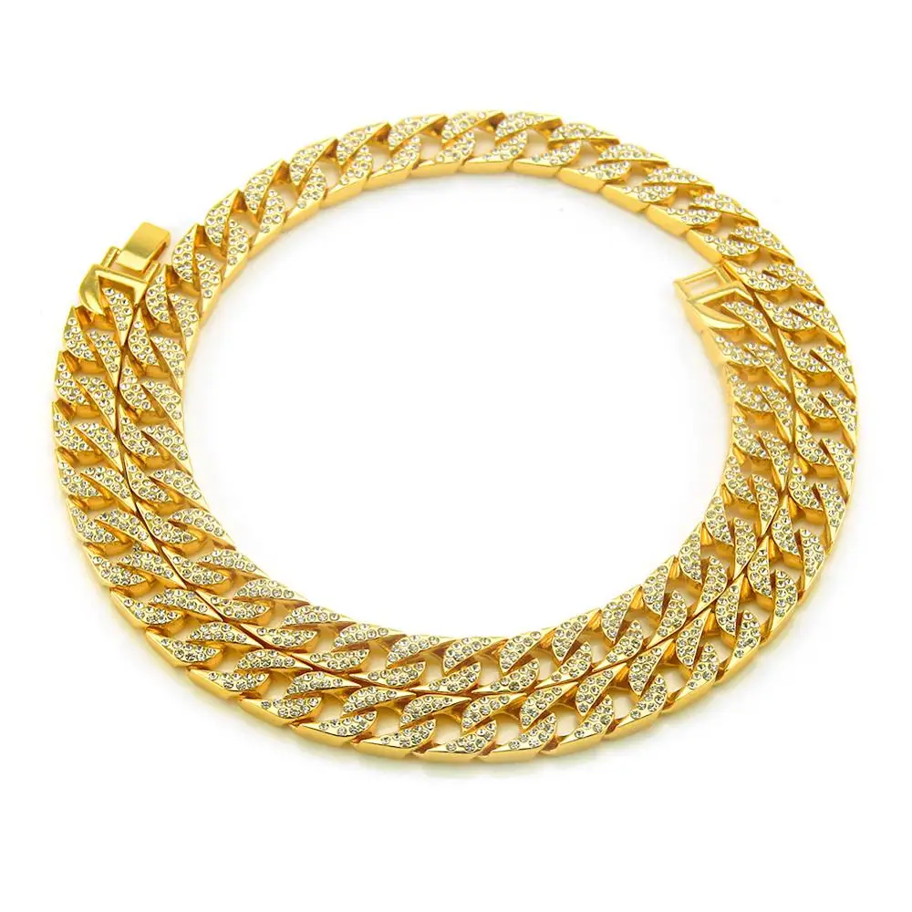 

Iced out choker necklace gold plated miami cuban link hiphop men's necklace 8.5*16*18*20*24*30inch Cuba's chain