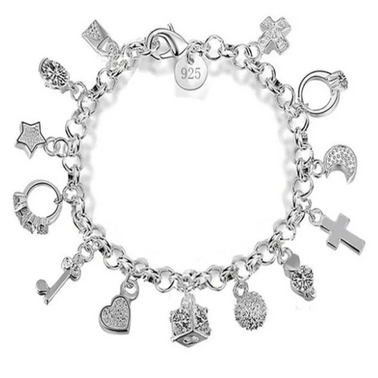 

Hot Sale Fashion 925 Silver Pendant Women's Bracelet Popular Simple Multi Element Bracelet