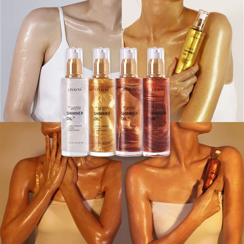 

Private Label Makeup Vegan Body Glitter Highlighter Iluminador Liquid Bronzer Body Glow Oil Body Shimmer