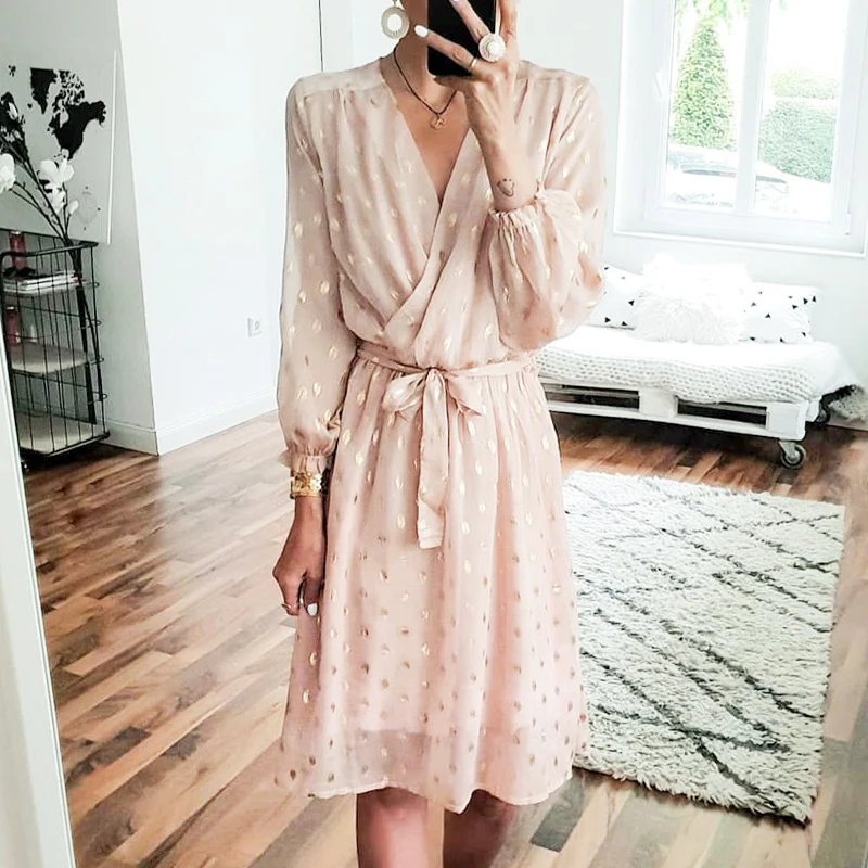 

B53535A 2020 Spring summer elegant lady lantern sleeve fashion mid-long dress, Shown